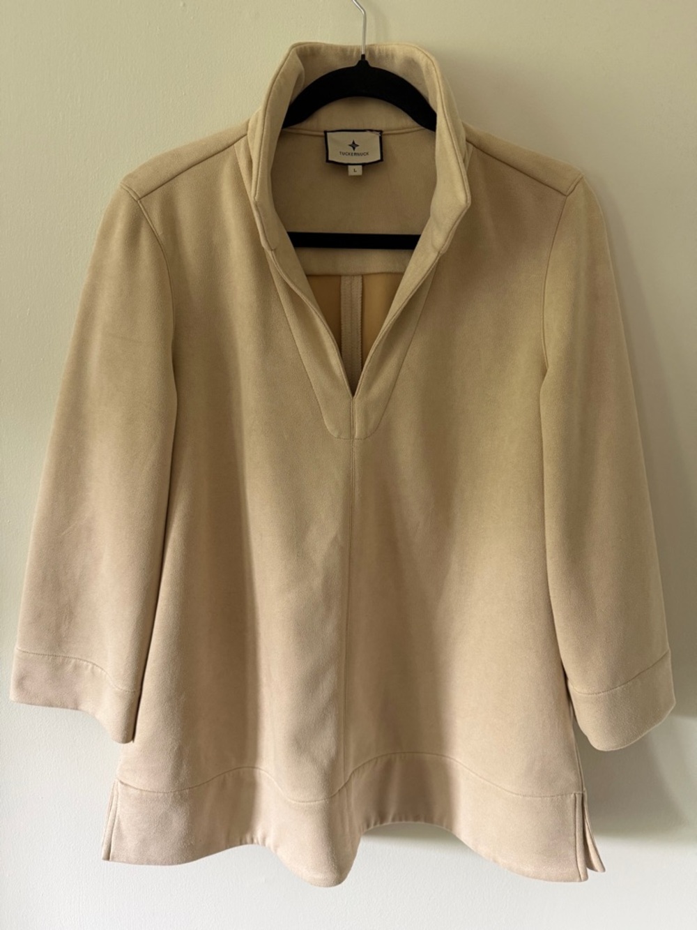 Tuckernuck Beige Collared Tunic Top Size L Oversized 3/4 Sleeve - Picture 2 of 4